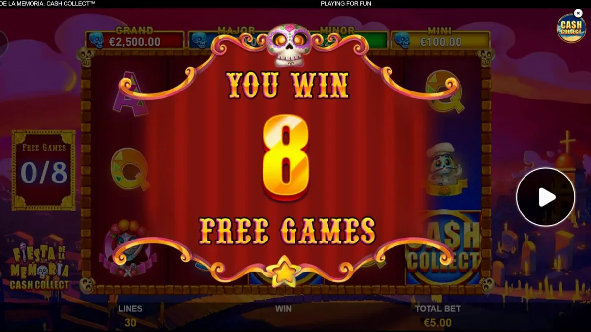 Tampilan visual slot Fiesta de la Memoria Cash Collect dengan tema neon Meksiko