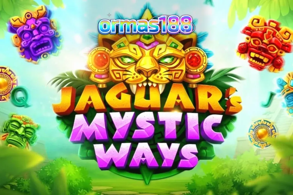 Pemandangan hutan kuno dengan simbol emas dalam permainan slot Jaguar’s Mystic Ways